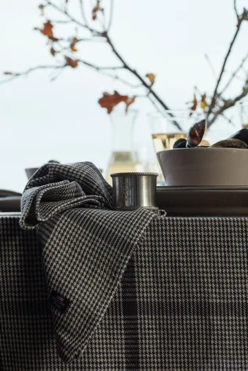 Pepita Check Cotton Linen bordsduk 150x250 cm - Dark gray-beige - Lexington