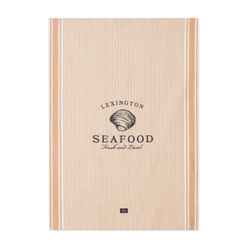 Seafood Striped & Printed kökshandduk 50x70 cm - Beige-vit - Lexington