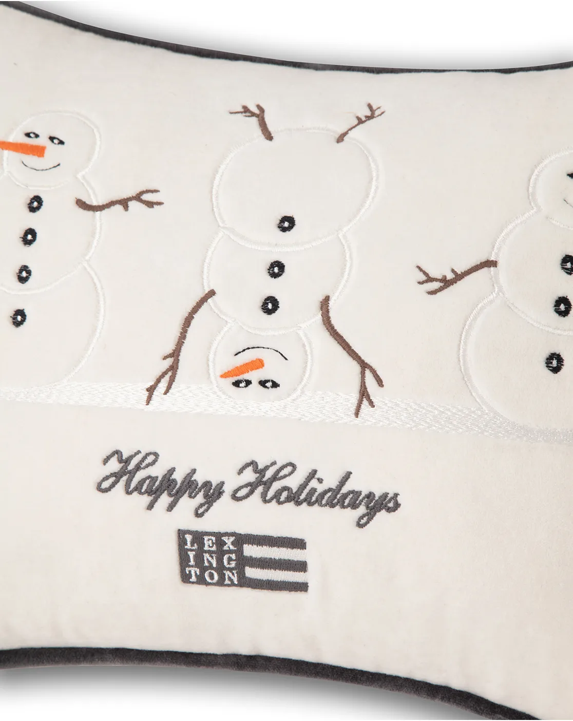 Snowmen Embroidered Cotton Velvet kudde 30x40 cm, White Lexington