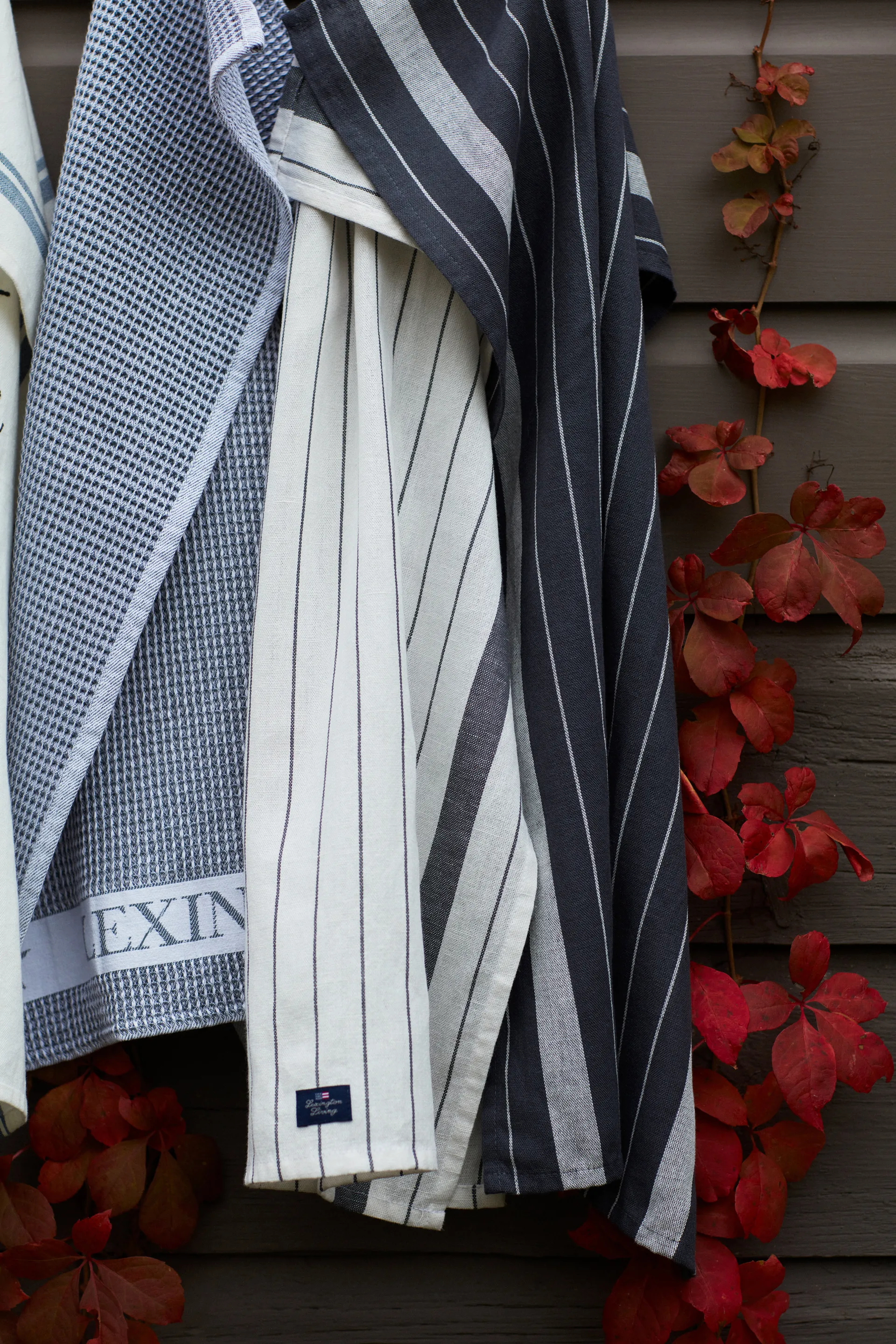 Striped Cotton Linen kökshandduk 50x70 cm, White Lexington