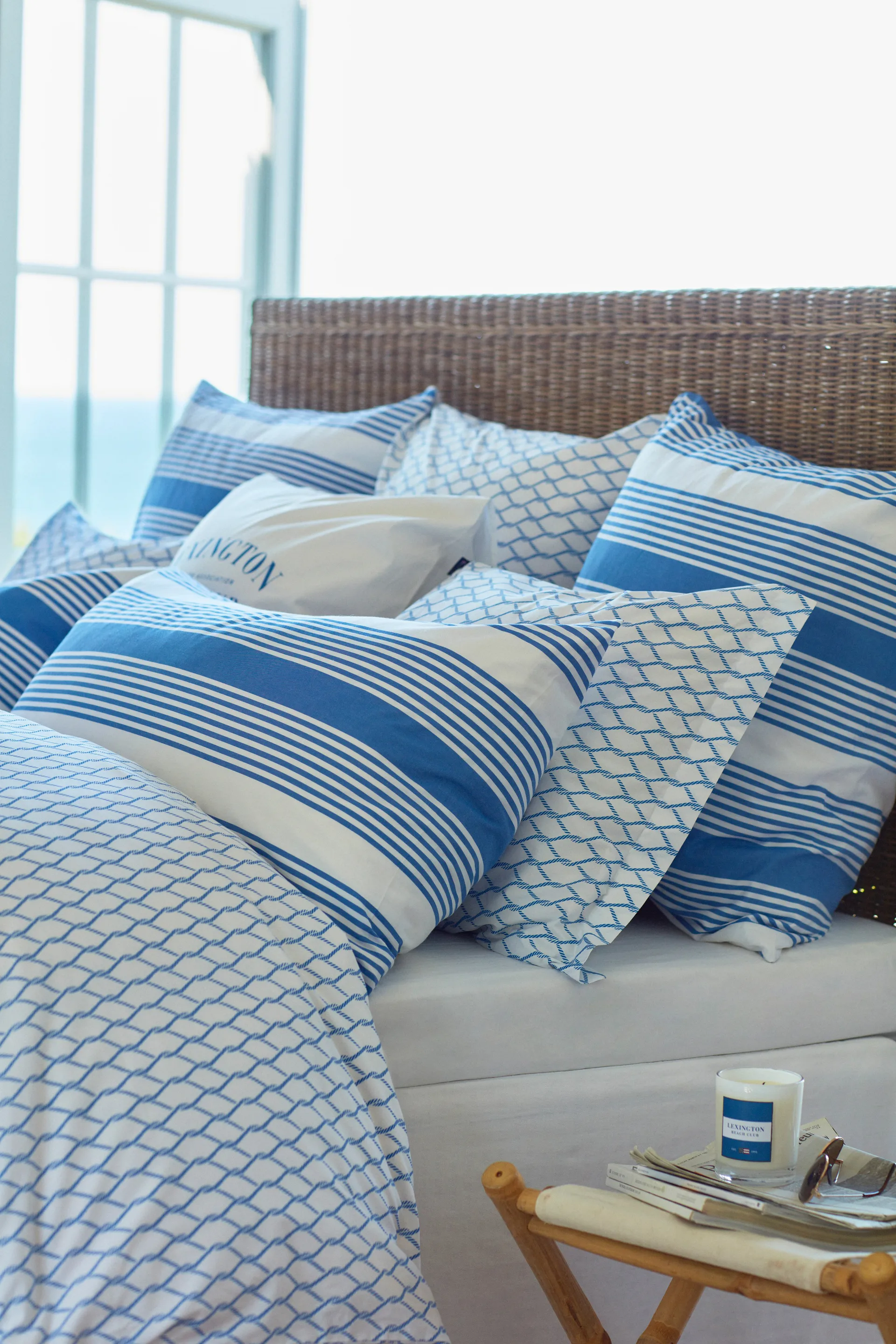 Striped Cotton Sateen bäddset 150x210 cm, Blå-vit Lexington