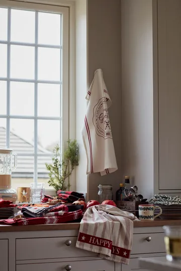 Striped Cotton Terry jacquard kökshandduk 50x70 cm - Beige-red - Lexington