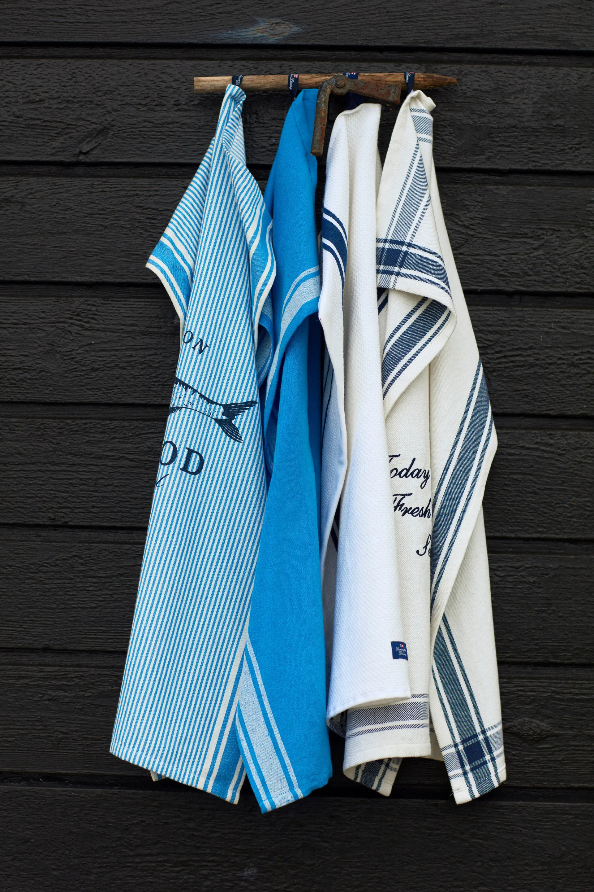 Striped Linen Cotton kökshandduk 50x70 cm, Blå-vit Lexington