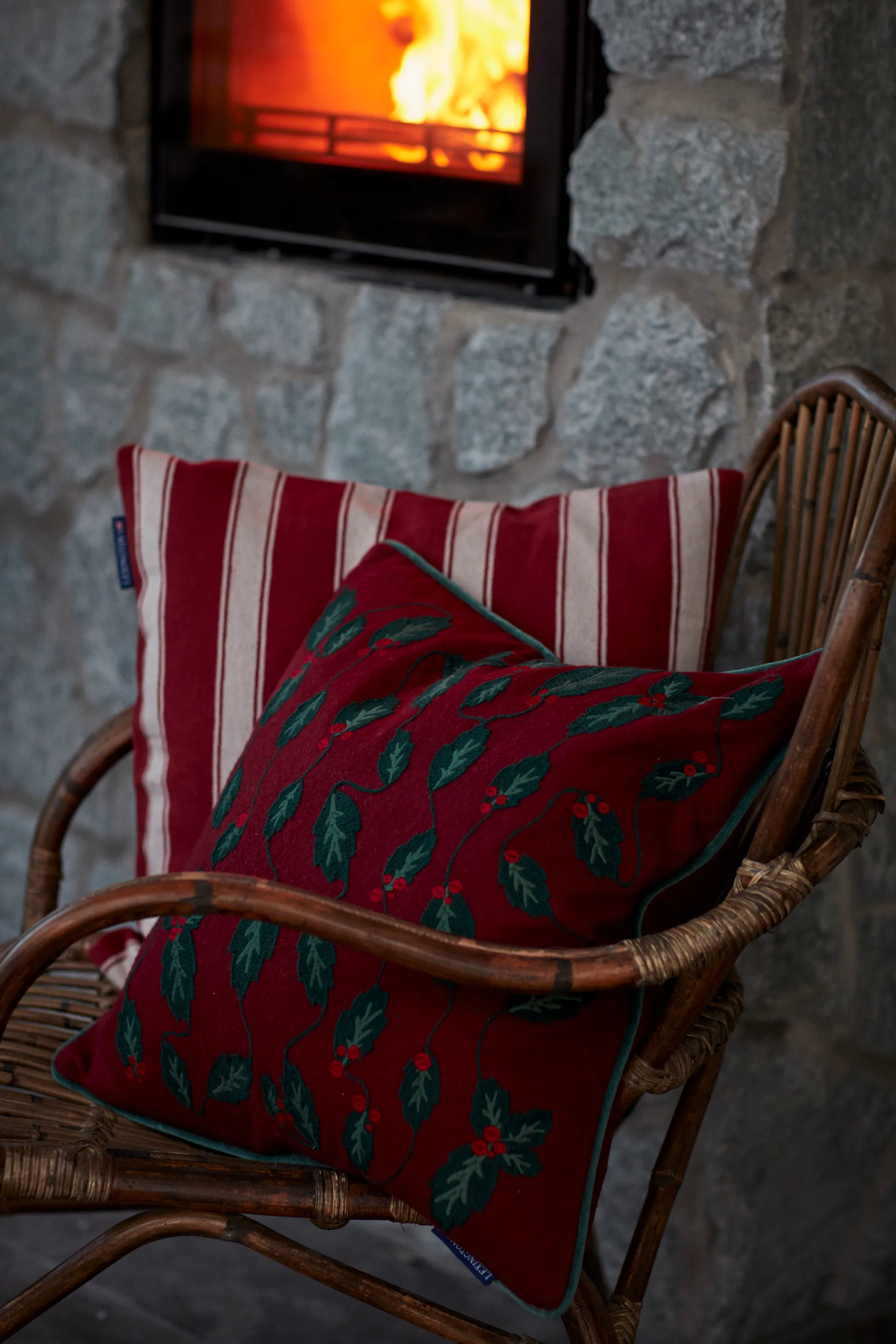 Structure Striped Linen Cotton kuddfodral 50x50 cm, Red-beige Lexington