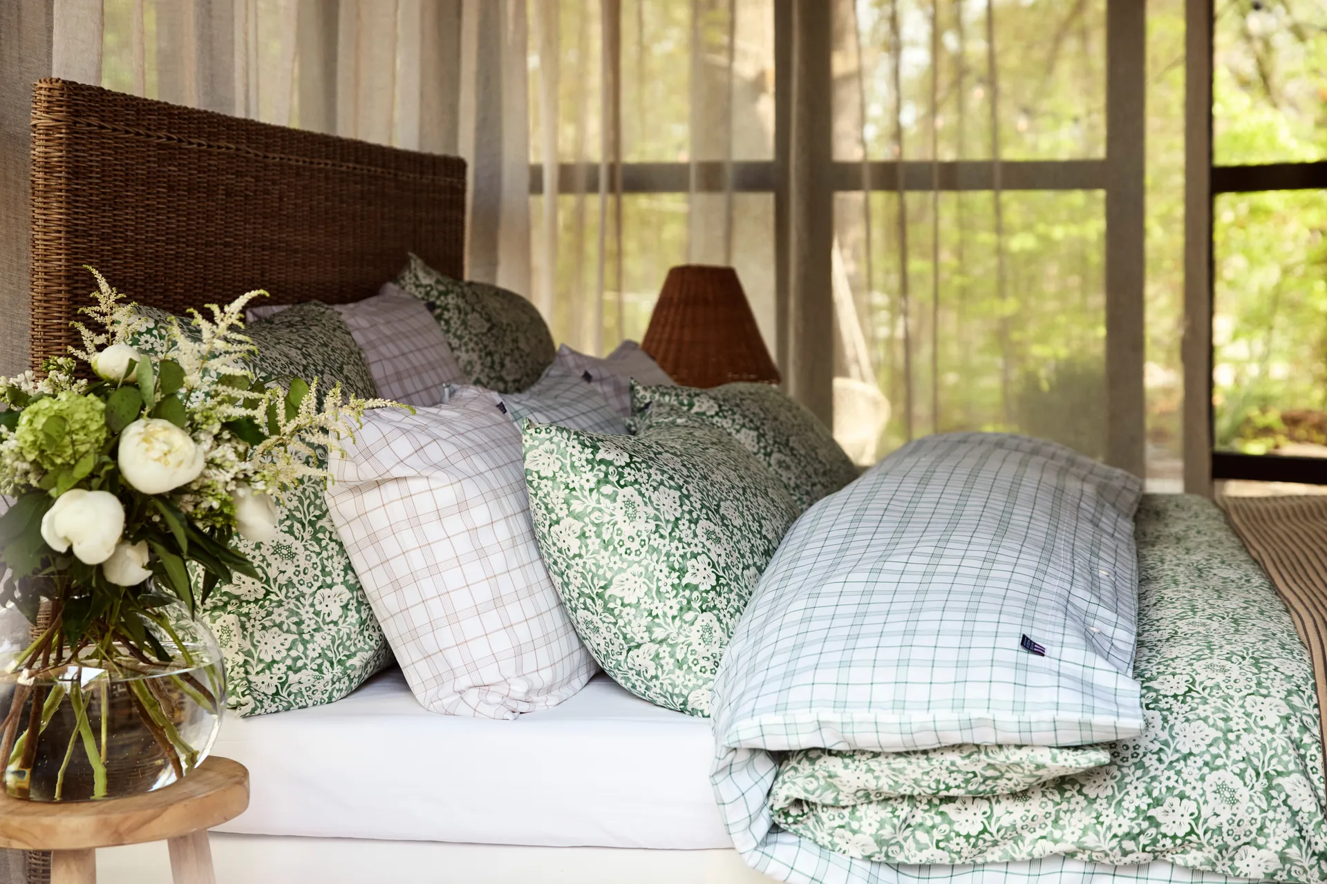 White/Beige Checked Lyocell/Cotton bäddset, 50x60 cm, 150x210 cm Lexington