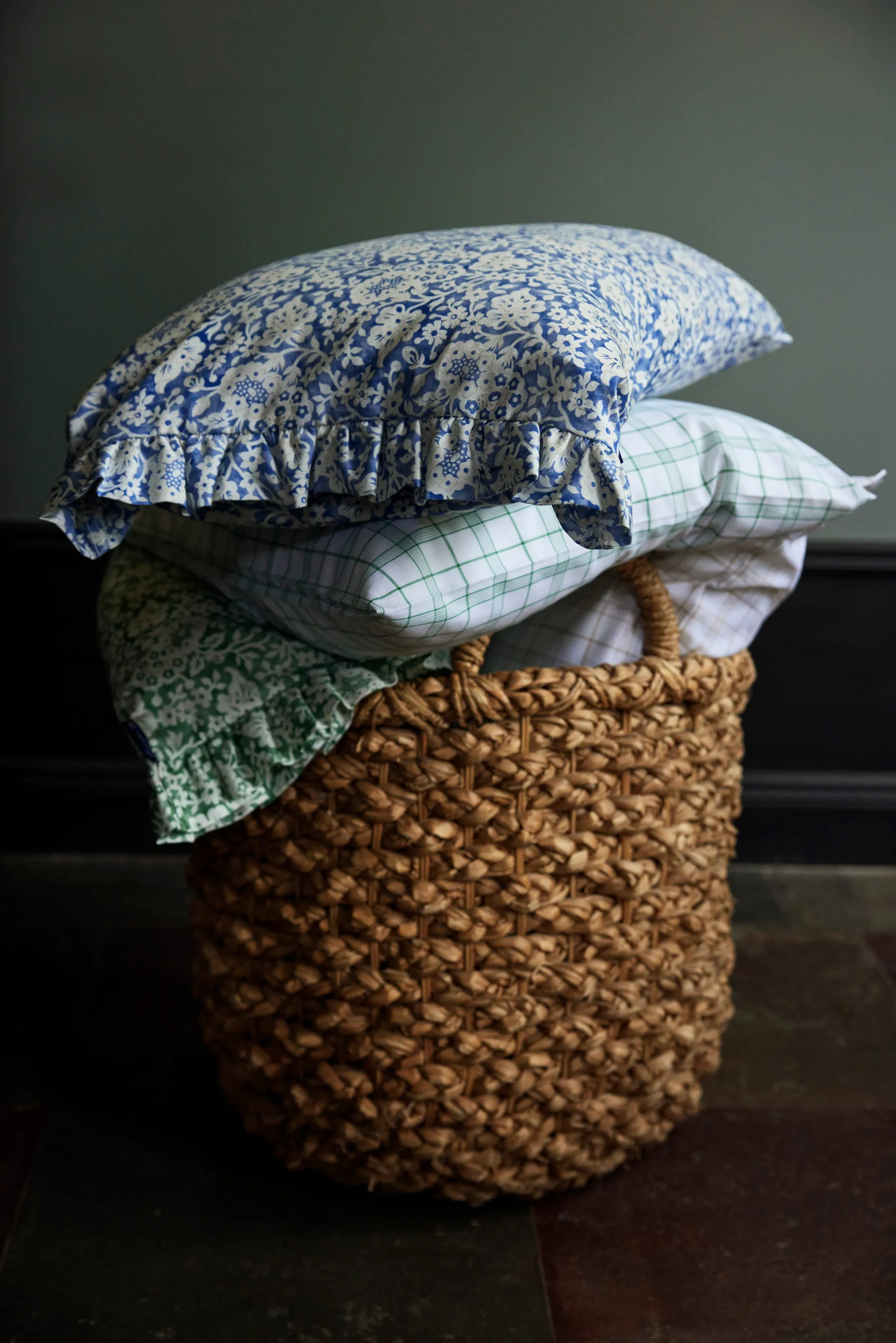 White/Green Checked Lyocell/Cotton bäddset, 50x60 cm, 150x210 cm Lexington