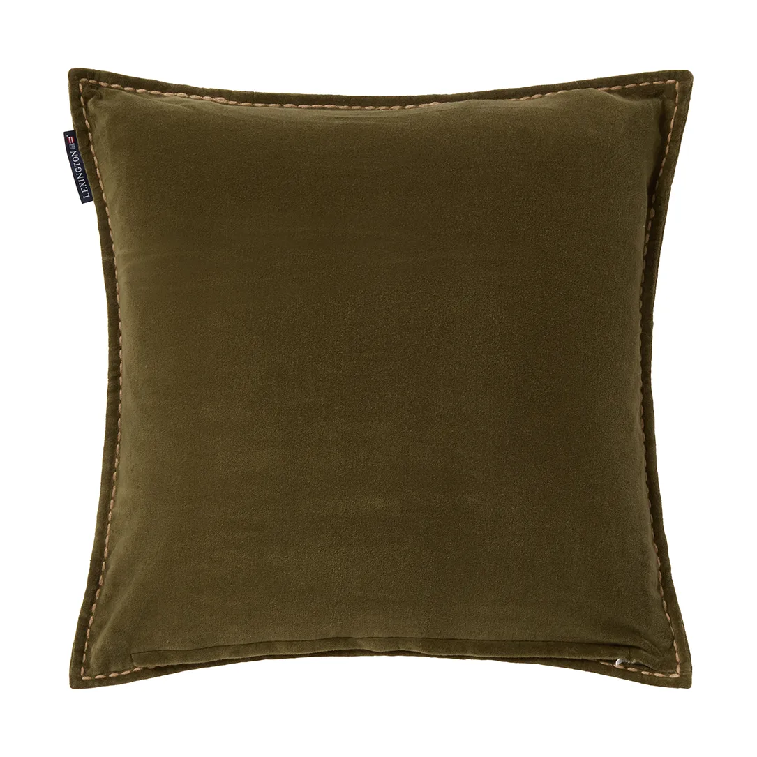 Wreath ekologisk bomullssammet kuddfodral 50x50 cm, Olive-brown-white Lexington