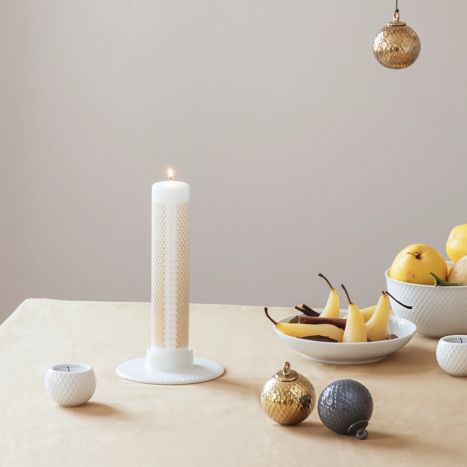 Rhombe Adventsljus Ø5 cm, Vit Lyngby Porcelæn