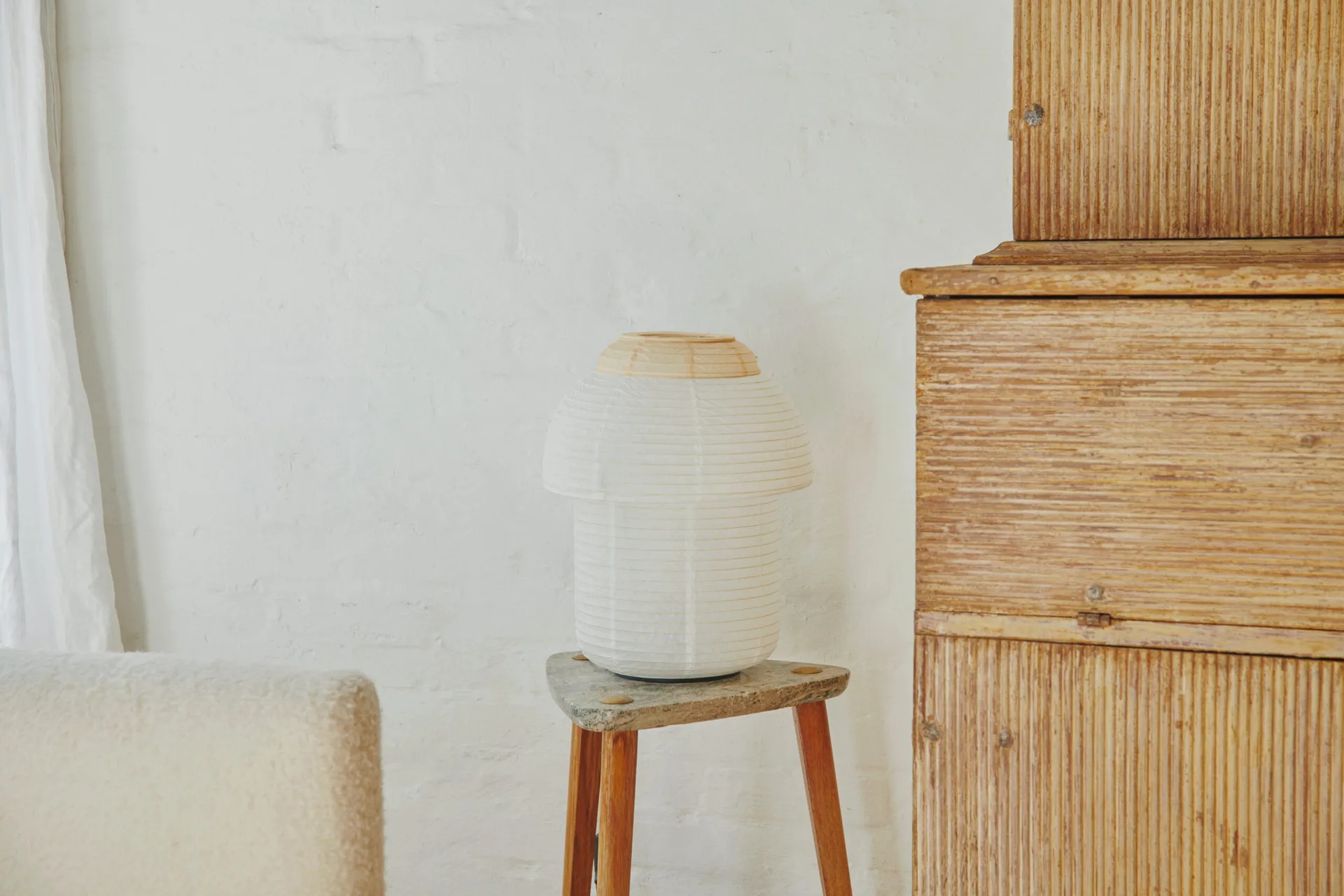 Papier Double bordslampa Ø30 cm, Soft yellow Made By Hand