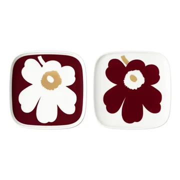 Juhla Unikko fat 10x10 cm 2-pack - Vit-vinröd-guld - Marimekko