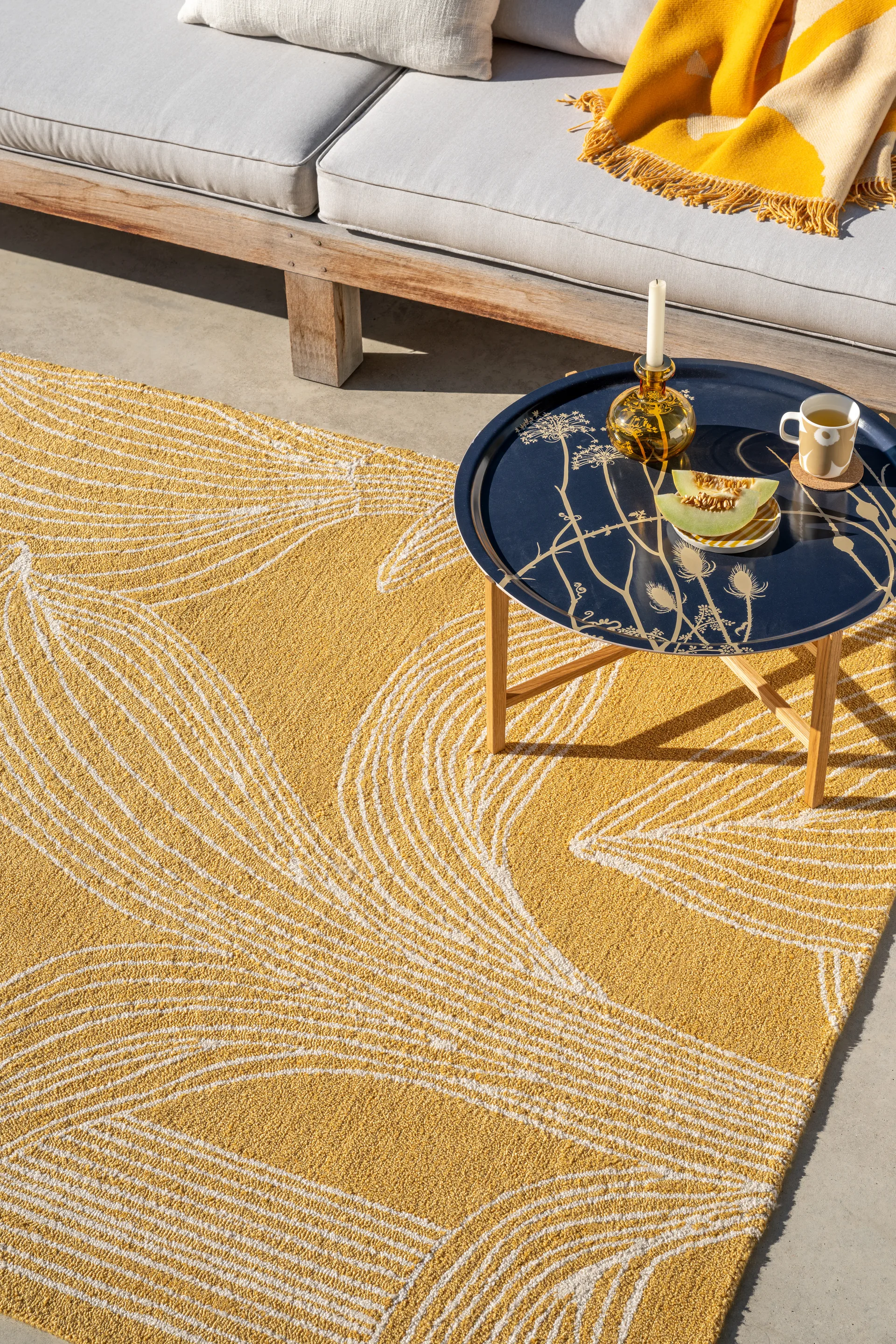 Kukat puhkeavat matta outdoor, Straw, 140x200 cm Marimekko