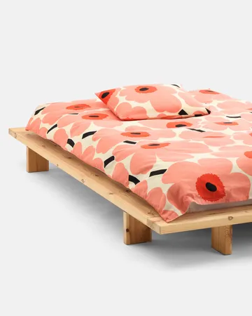 Unikko påslakan 220x240 cm - Off white-coral-orange red-charcoal - Marimekko