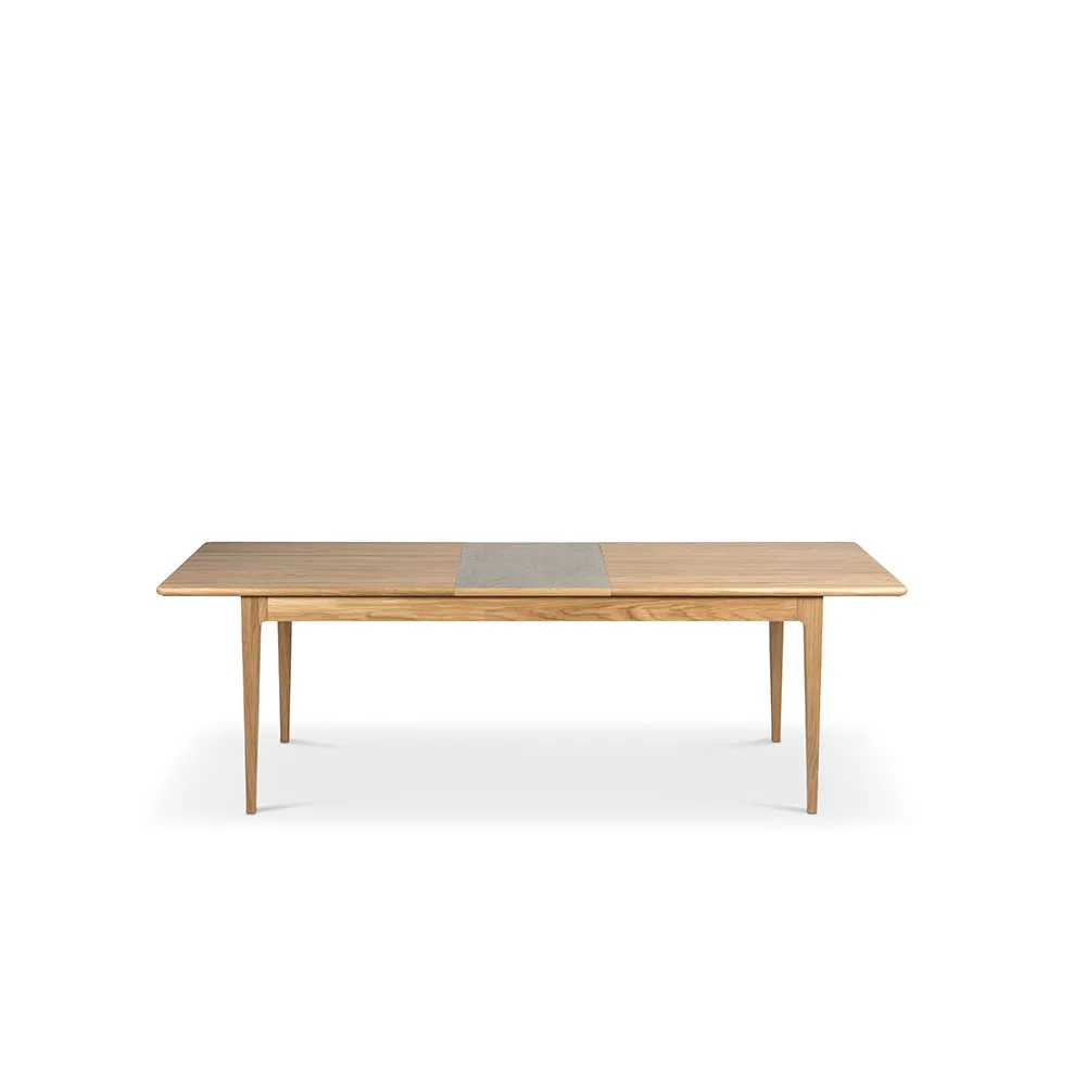 Höllviken matbord, Ek vitpigmenterad mattlack-1 ilägg-kalksten á 50 cm Mavis