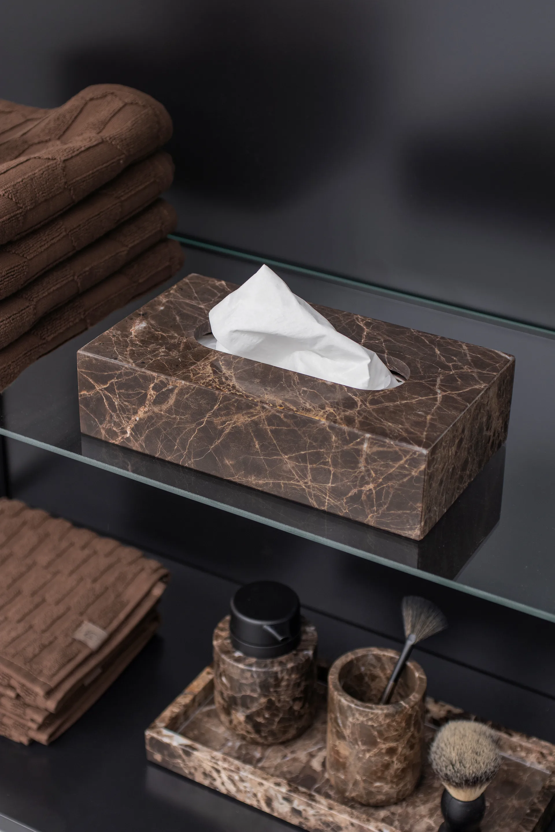 Marble näsdukslåda 14x25,5 cm, Brun Mette Ditmer