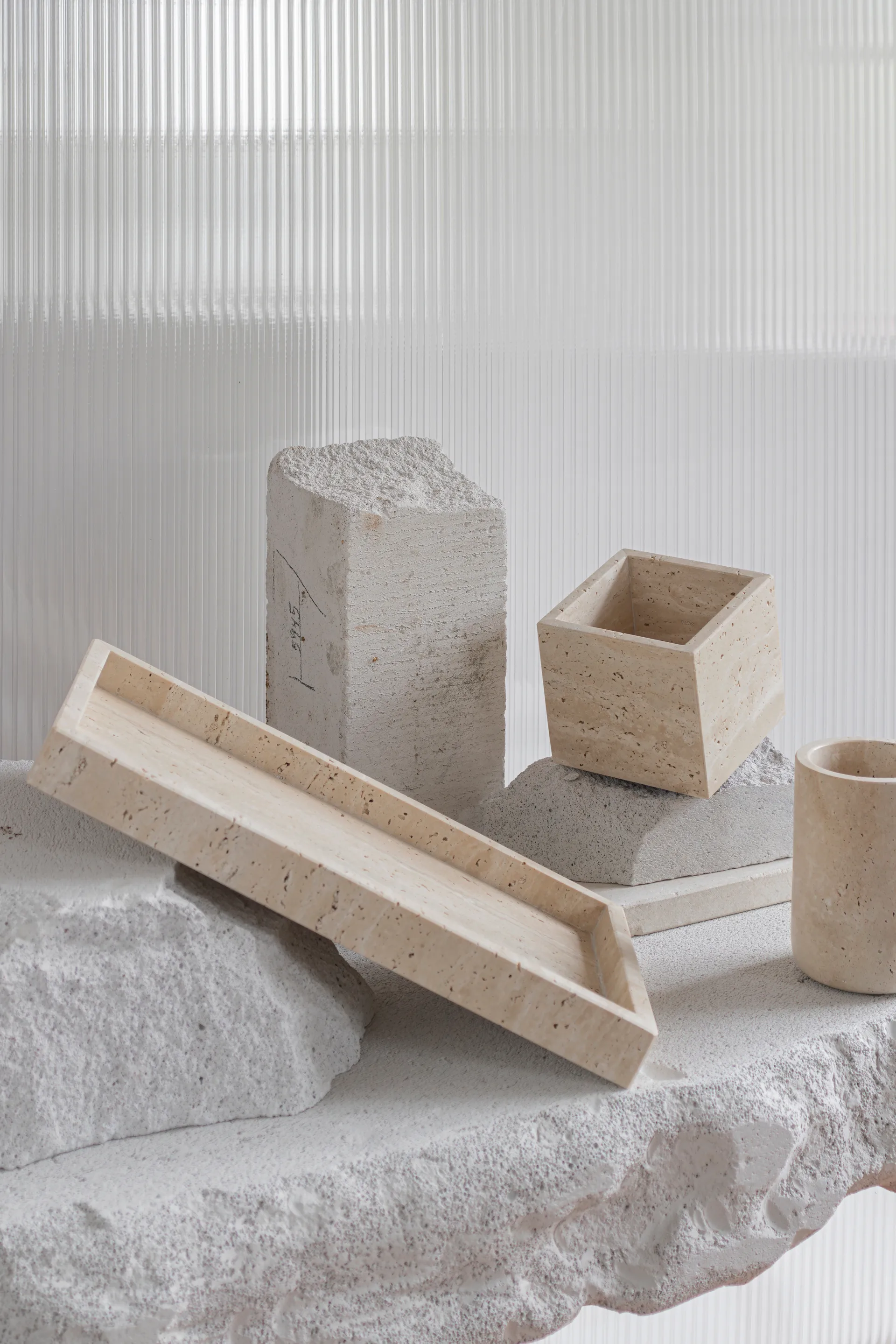 Travertine kub 10x10 cm, Linen Mette Ditmer