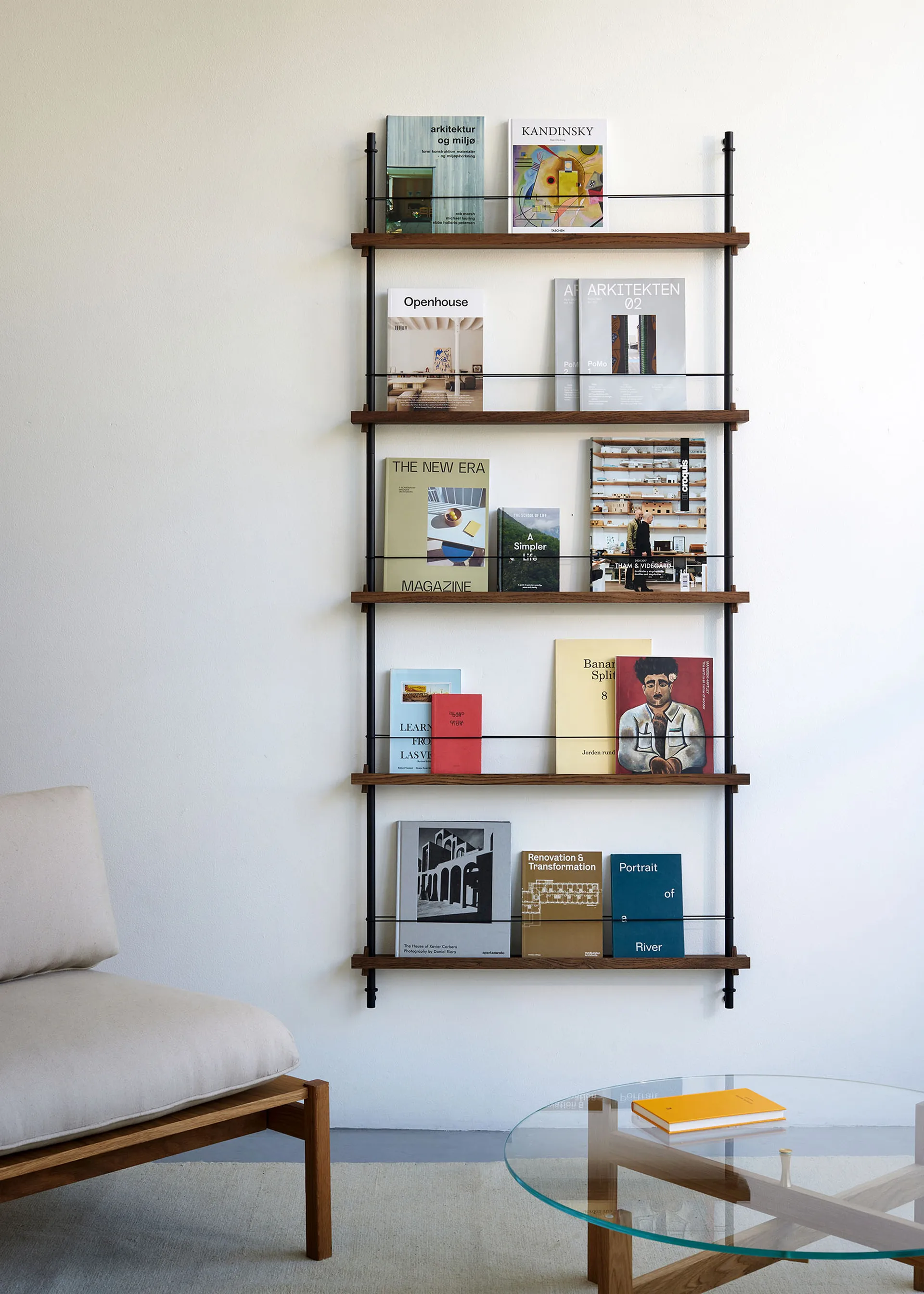 Magazine Shelving tidningsställ, Rökt ek-warm grey, 85x180x7 cm, MS.180.1 MOEBE
