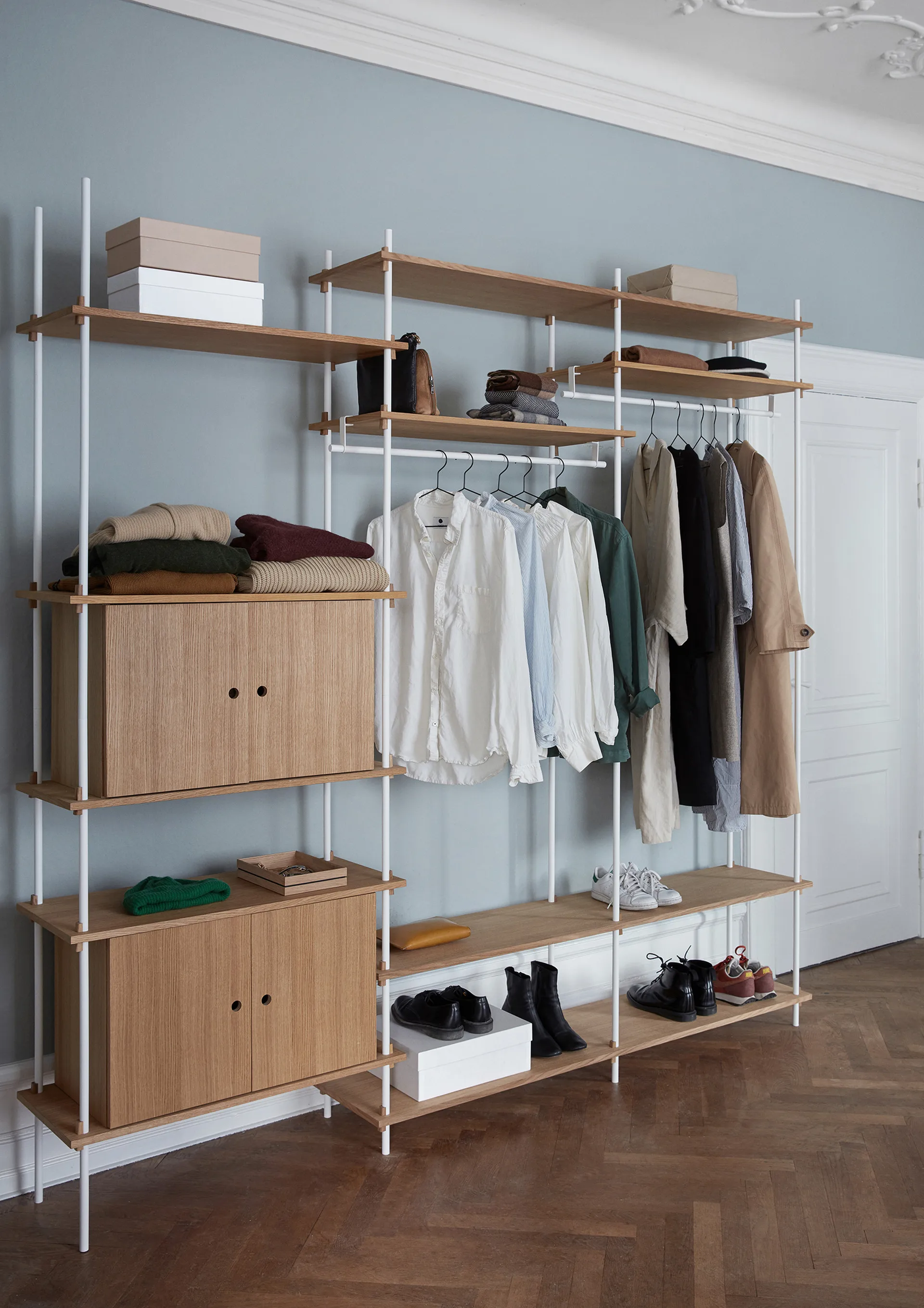 Shelving System hylla med skåp, Ek-white, 163x200x35 cm, S.200.2.C MOEBE