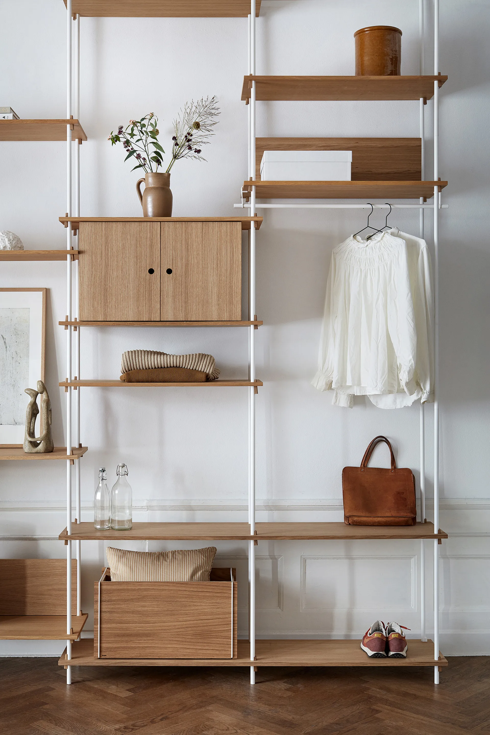 Shelving System hylla med skåp, Rökt ek-warm grey, 163x85x35 cm, S.85.2.C MOEBE
