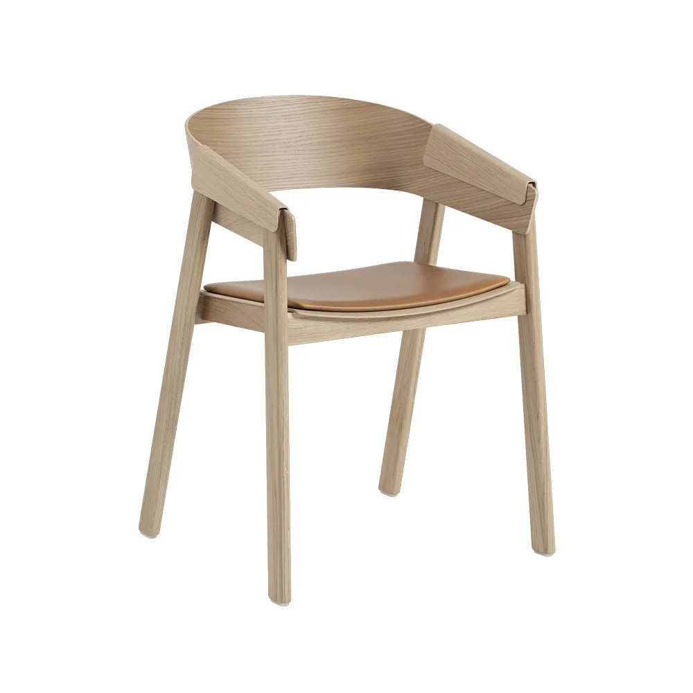 Cover karmstol klädd sits, Refine leather cognac-Oak Muuto