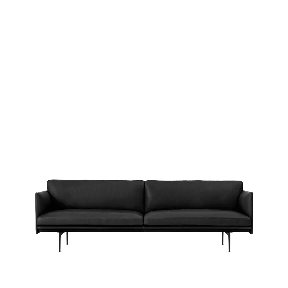 Outline soffa 3-sits läder, Refine black-svarta ben Muuto