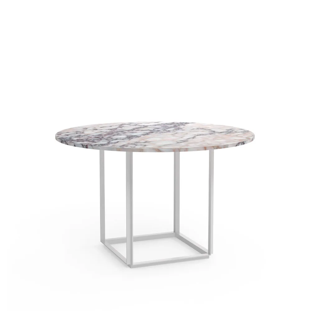 Florence matbord runt, white viola marble, ø120 cm, vitt stativ New Works