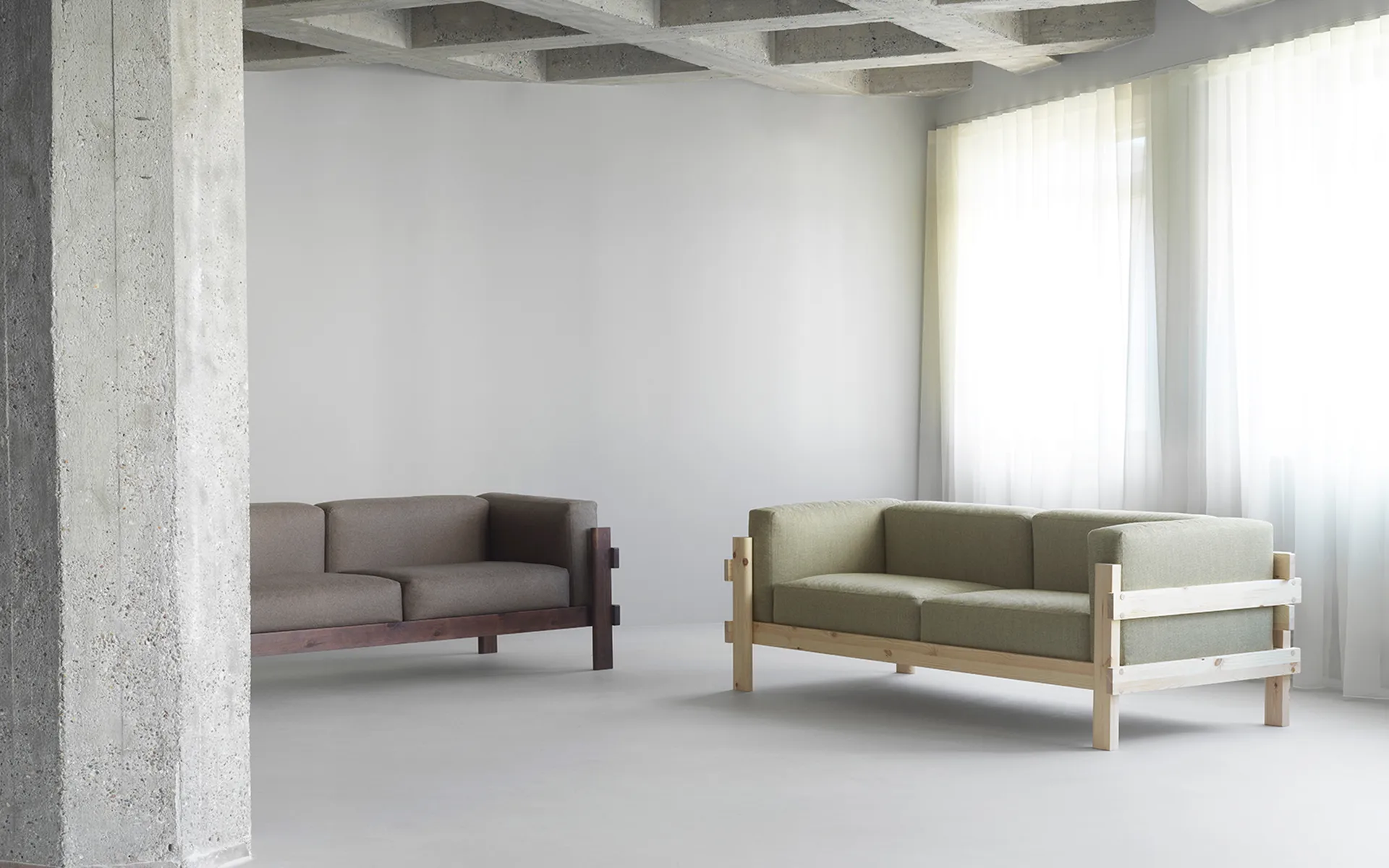 Kube soffa, Brunlackerad furu-tyg Remix 143 Grey, 220 cm Normann Copenhagen