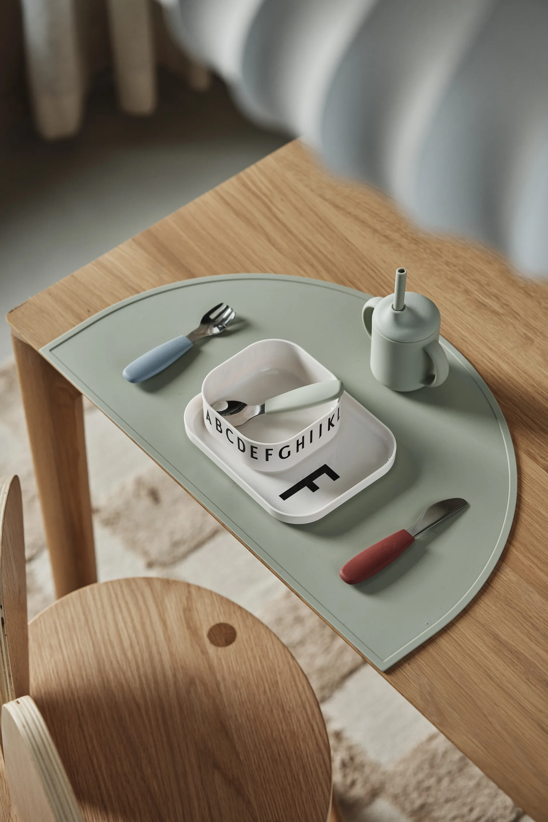 Dine bestickset silikon 3 delar, Green-blue Scandi Living