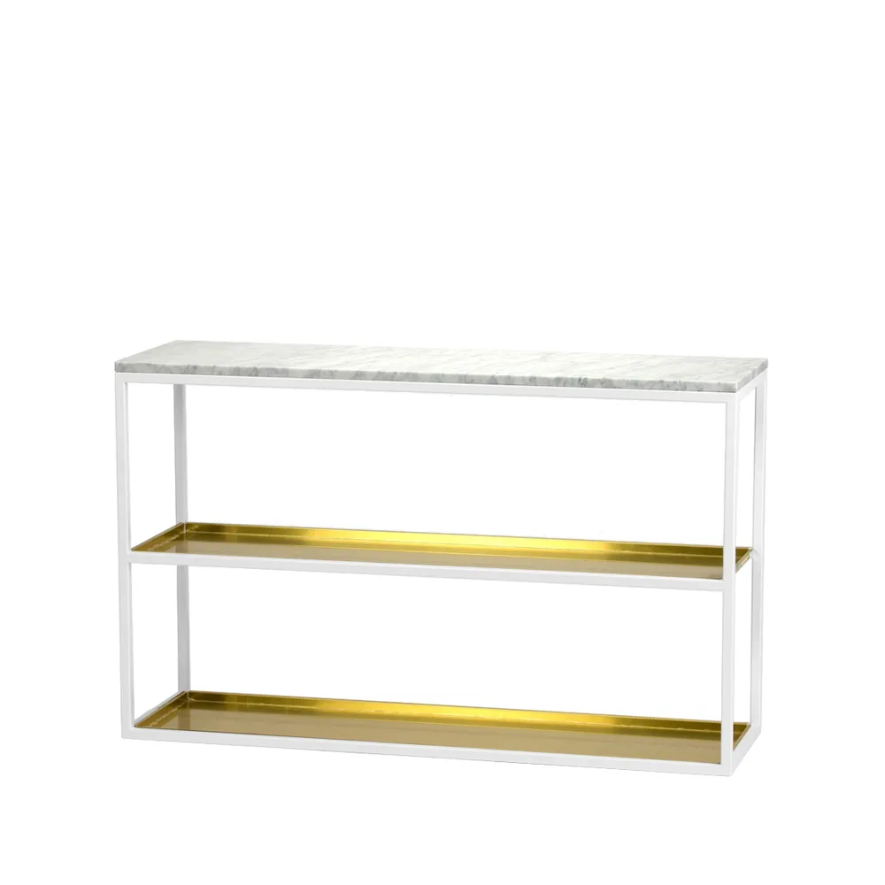Scherlin konsolbord 11, marmor vit, vitlackat stativ med hyllplan Scherlin