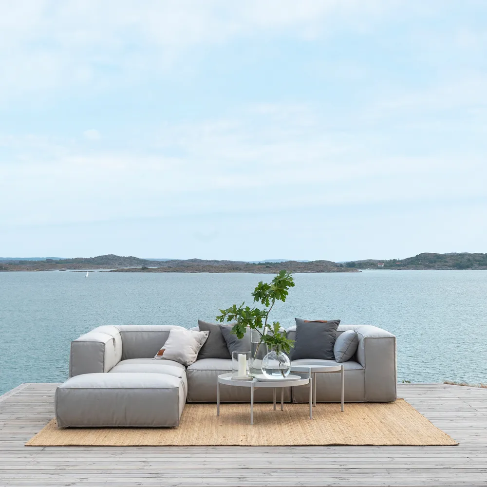 Asker modulsoffa, Sunbrella Sling light grey, hörndel Skargaarden