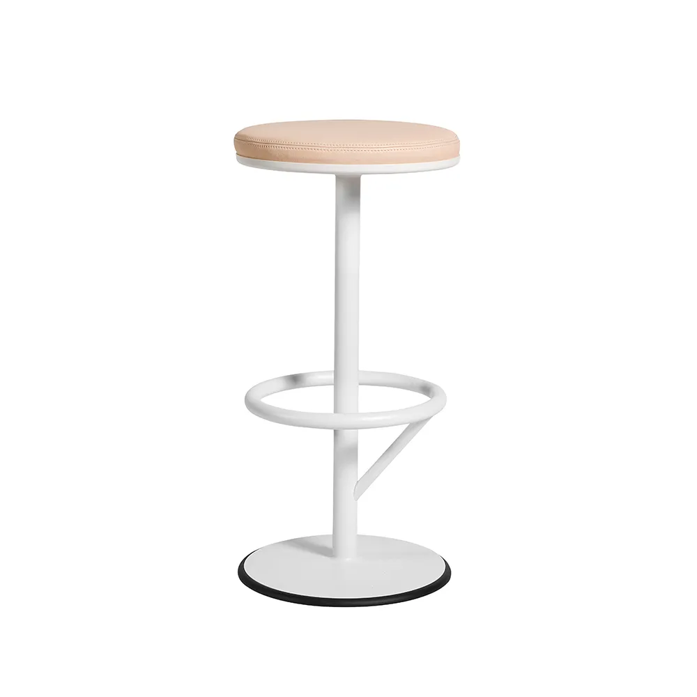 Orbit barpall låg, Vitlack matt, ljusbrunt läder SMD Design