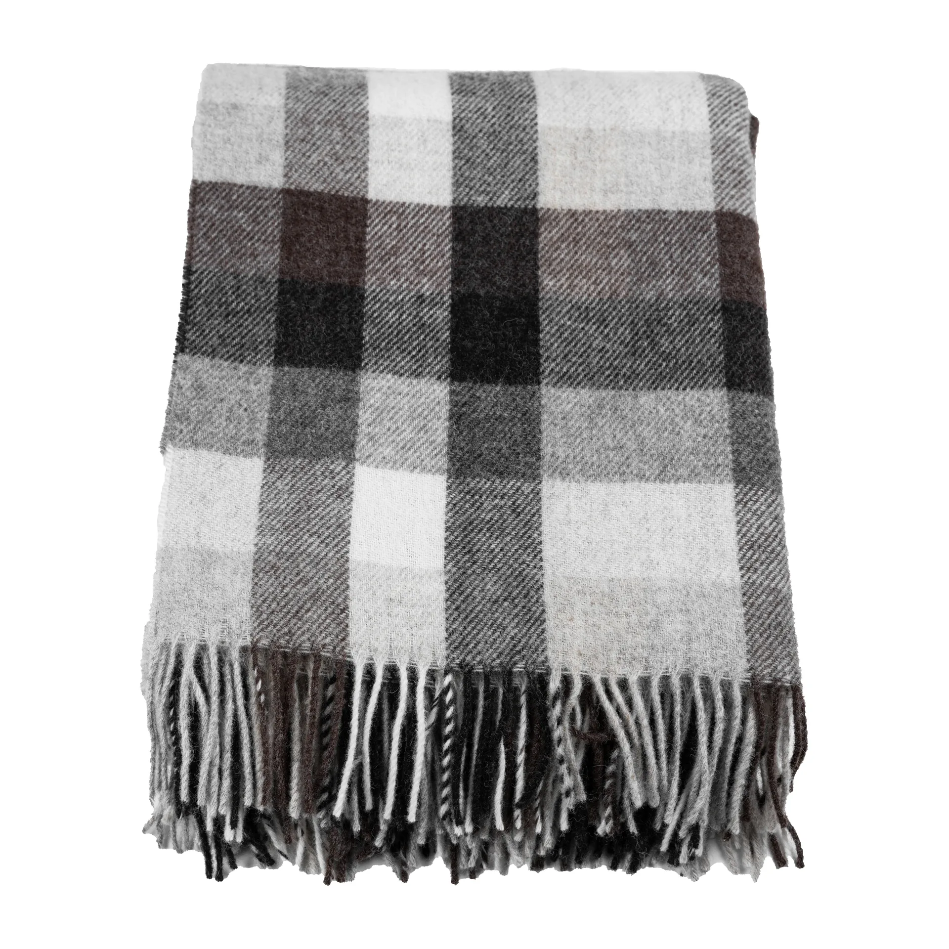 Wool pläd checked, grey, brown & offwhite Stackelbergs