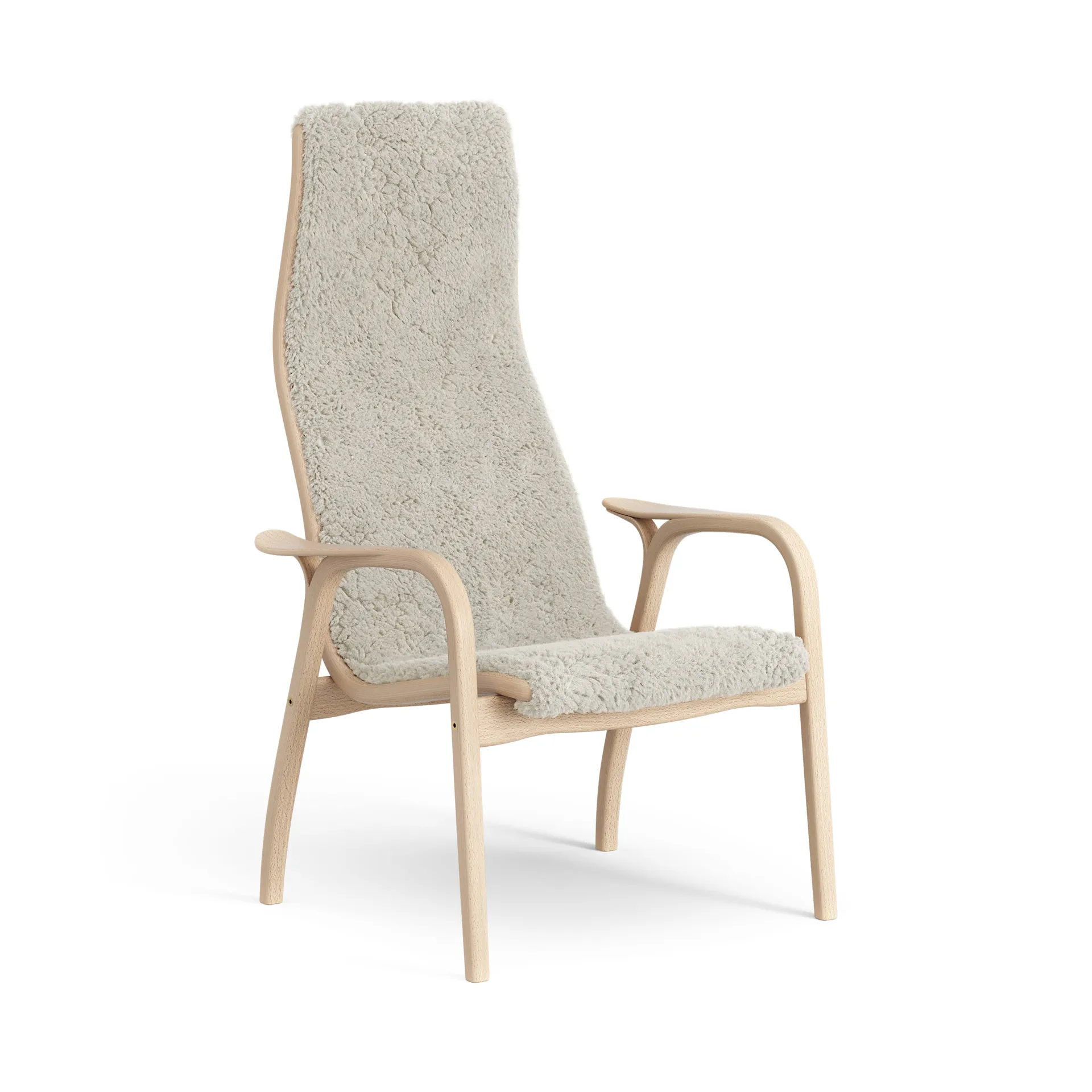 Lamini barnfåtölj lackad bok/fårskinn, Moonlight (beige) Swedese
