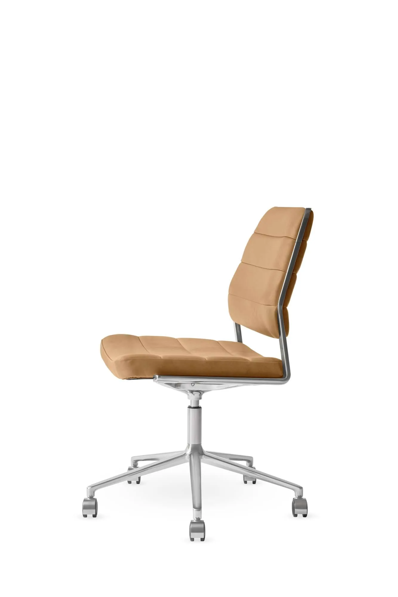 Vipp454+ Swivel chair kontorsstol med hjul, Camel leather-polished aluminium Vipp