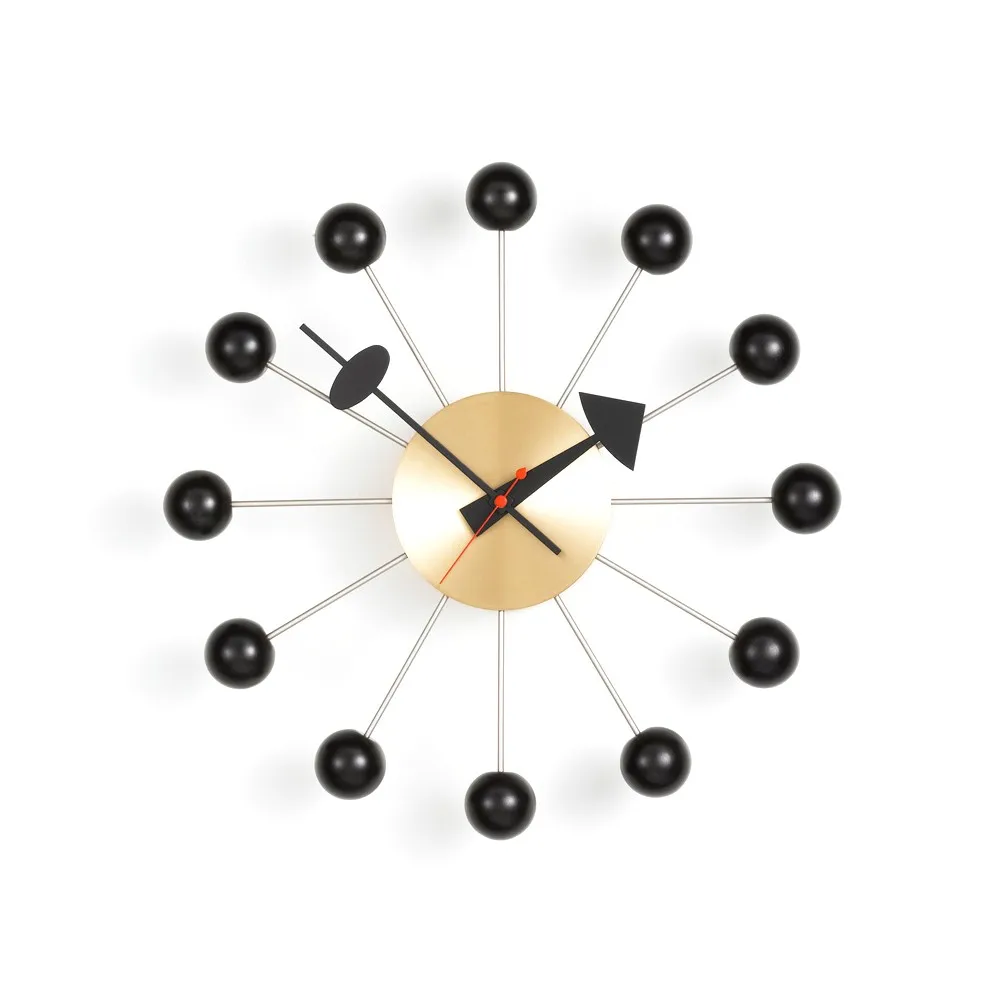 Ball Clock väggklocka, Svart-Mässing Vitra