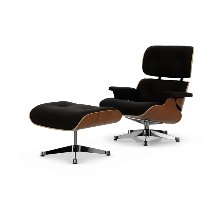 Eames Lounge Chair & Ottoman new dimensions - 68 Chocolate-31 walnut natural-pol. steel - Vitra