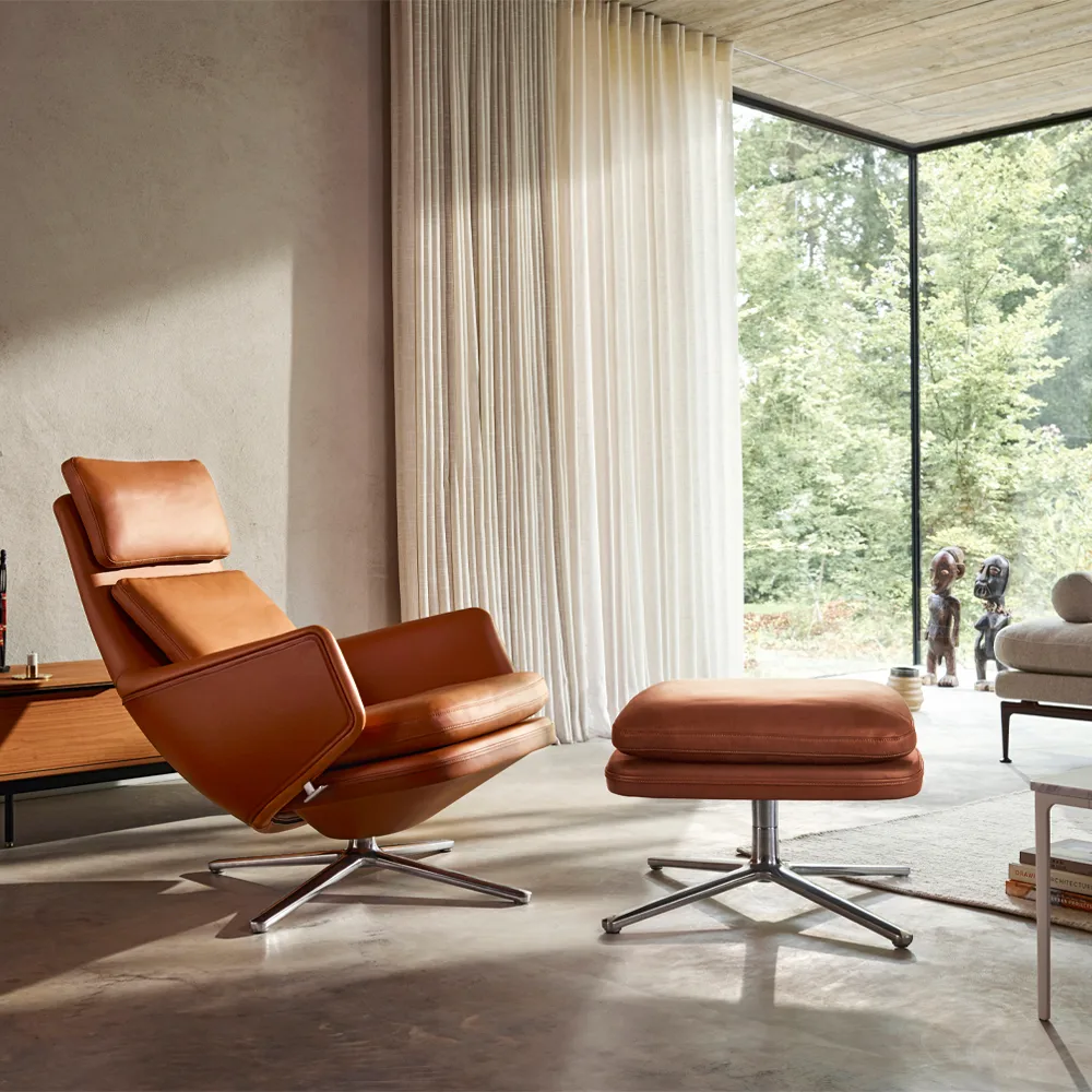 Grand Relax fåtölj Leather premium F, 97 cognac-aluminium Vitra